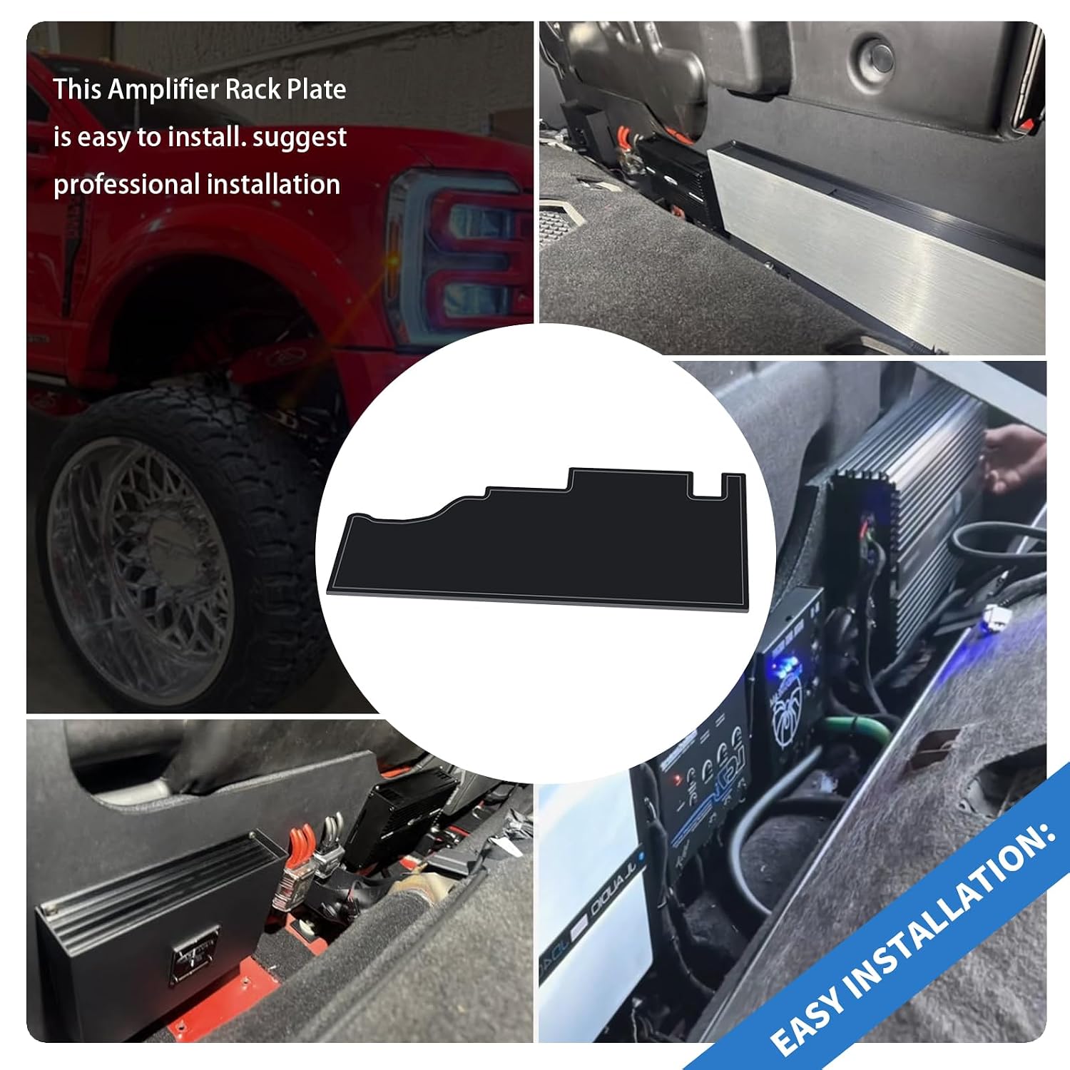 Amplifier Rack Plate (Black) Compatible with Ford 2009-2024 F-150, 2017-2024 F-250, 2017-2024 F-350 (1Pc)