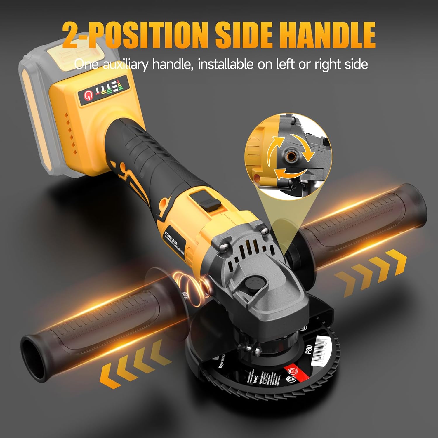Brushless Angle Grinder for Dewalt 20V Max Battery, 4-1/2 Inch Cordless Grinder 9000RPM, 3 Variable Speed, Battery Powered Angle Grinder Tools For Cutting Grinding Polishing, Tool Only