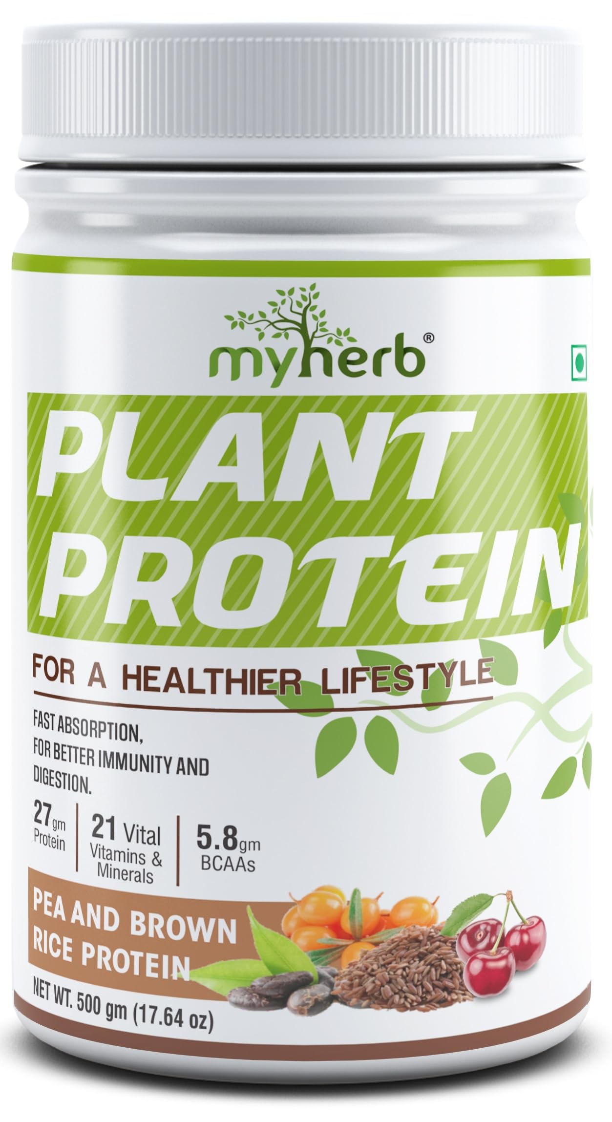 MYHERB Plant Protein Powder | Pea And Brown Rice Protein Powder | Vegan High Protein Powder | 27 gm Protien,21 Vital,6 gm BCCAs |Sugar Free|For Men,Women Alphonso Mango Flvour- 500 Gm — Amazon image 11