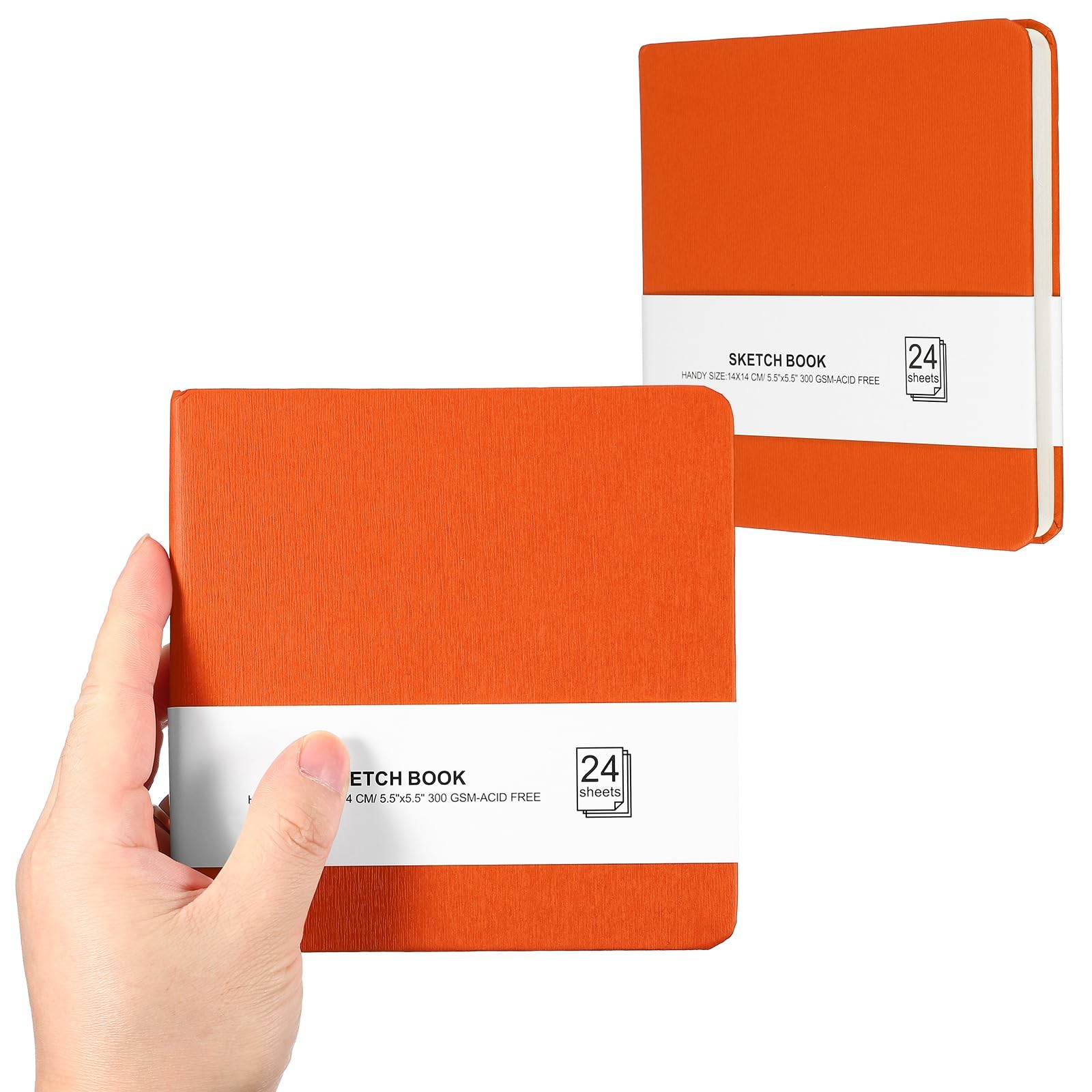 PATIKIL 5.5x5.5 Small Sketchbook, 2 Pack Mini Sketchbook Watercolor Paper Pad 300GSM Thick Paper 24 Sheets/48 Pages Square Tiny Sketch Pad Pocket for Drawing Travel Artist Adults, Orange