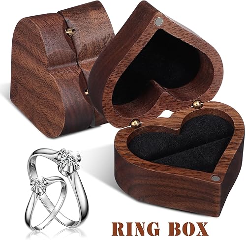 Miniatura 2 de IMIKEYA Caja de anillo de madera en forma de corazón Caja de anillo de madera Caja de anillo de boda Caja de presentación de madera Caja de anillo