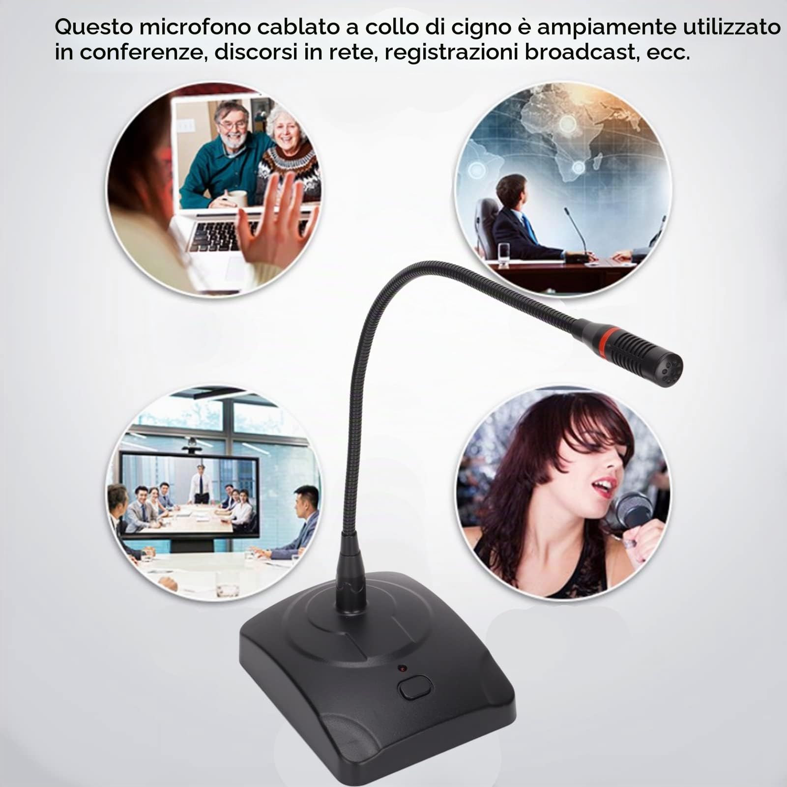 Microfono da Tavolo Cablato, Microfono a Condensatore Omnidirezionale, Collo D'oca Regolabile a 360 Gradi, con Cavo da XLR a 6,35 Mm, per Conferenze/discorso Web/registrazione di Trasmissioni, Ecc.