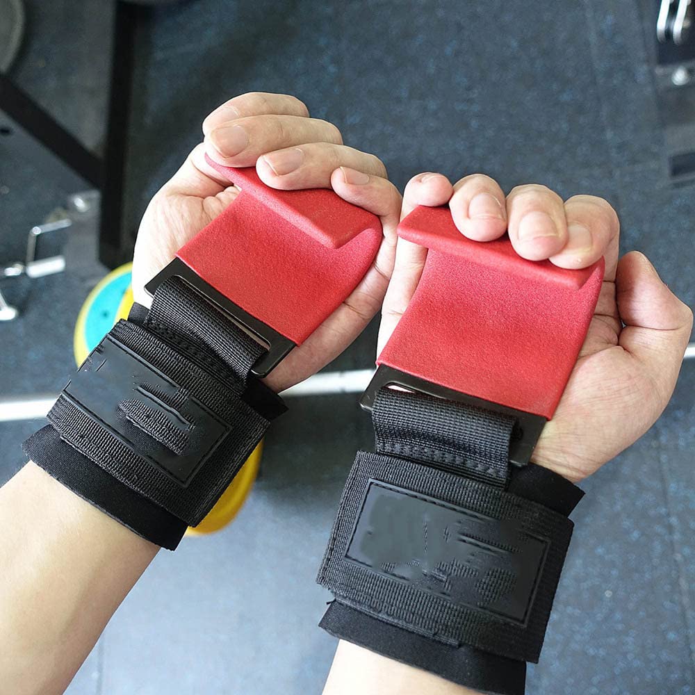 2Pezzi Impugnature per Gancio di Sollevamento Pesi con Avvolgimento del Polso Barretto da Polso per Palestra Gancio di Fitness Cinghia Pesante Pull Up Guanti Sollevatore di Alimentazione