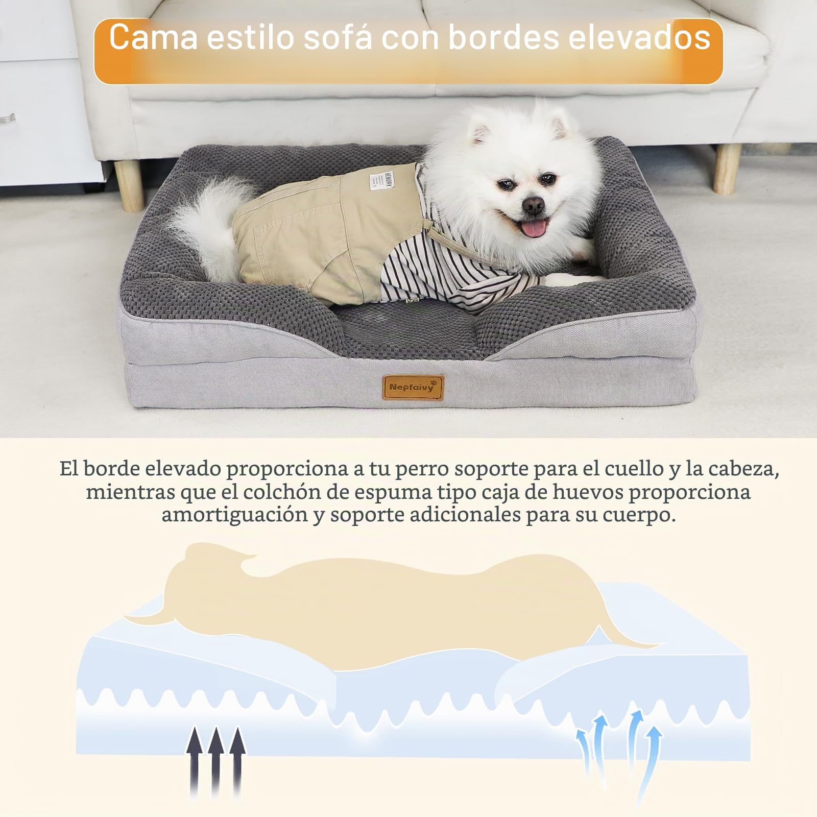 Nepfaivy Cesta Cojín Perro Desenfundable - Alfombrilla Perros Lavable y Antideslizante, Cama para Perros Tamaño Pequeño Ortopédica, 76x55cm, Gris Oscuro