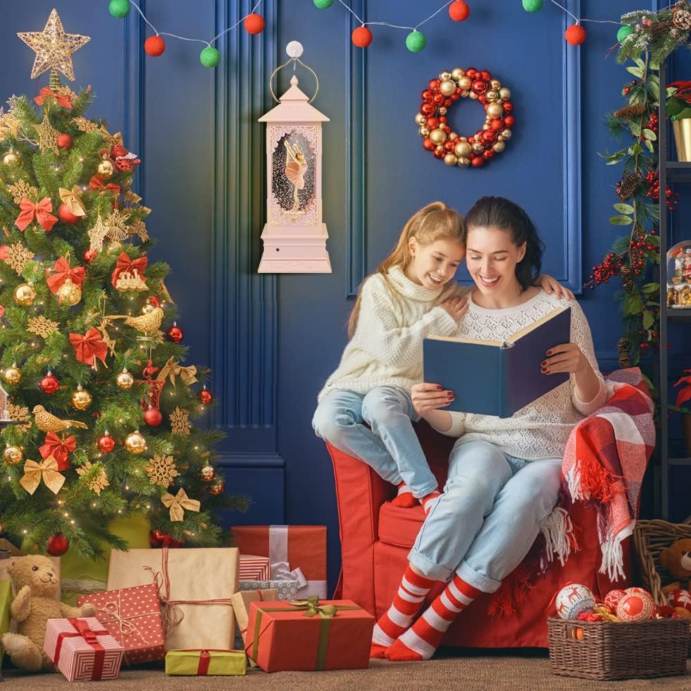 [360° Rotating Ballerina Figurine Music Box Light for Present,Women,Kids,Mom,Daughter,Granddaughter,Christmas&Birthday Present,Battery and USB Operated(11.4"x4.13")-Pink