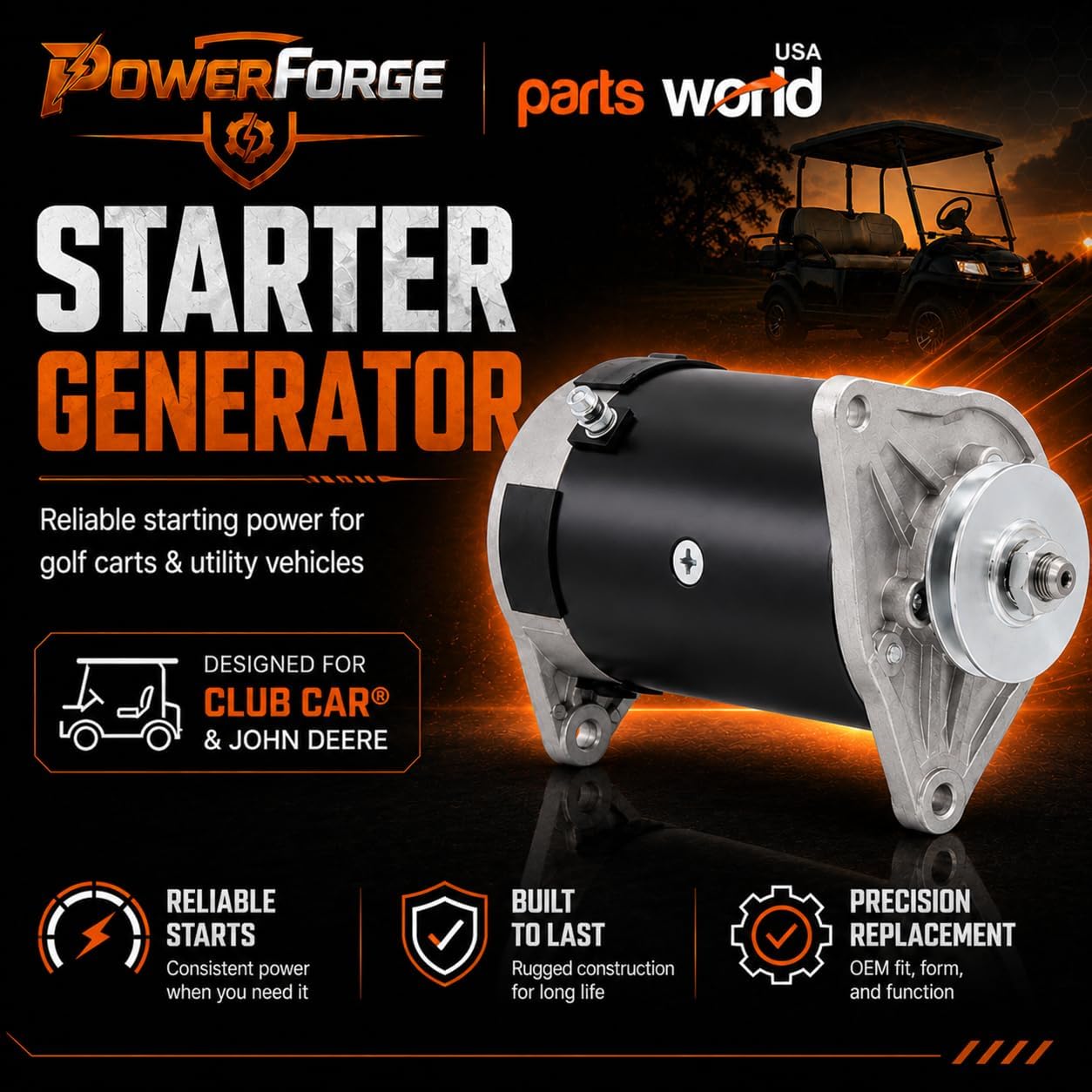 Parts World USA 12V Starter Generator for Club CAR DS FE290 FE350 1984-1996 1018294-01 Gator TX Turf 15435 3102201HI1 420-46000 MO63686 TMC000A0011 AM137931 TMC001B0011