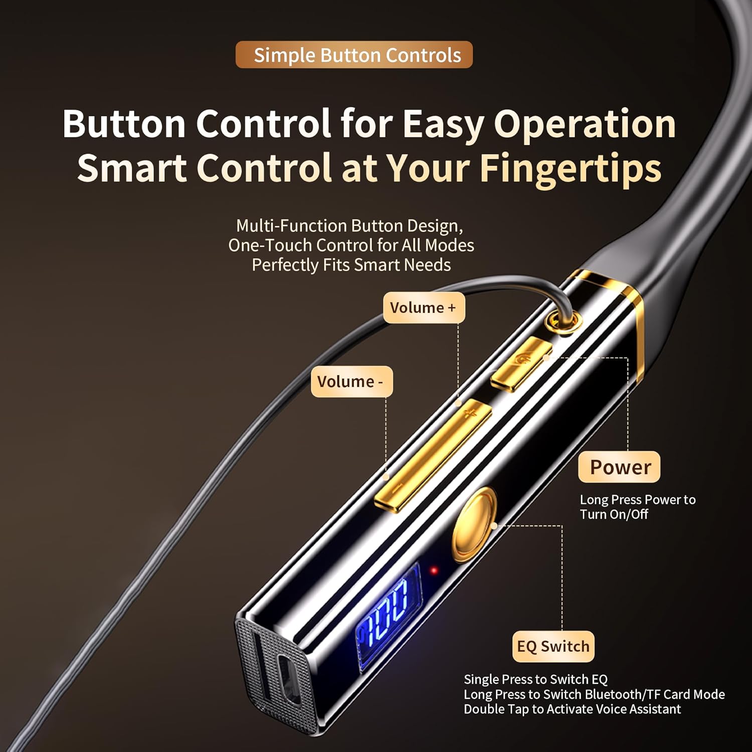 Neckband Wireless Earbuds Around The Neck,Bluetooth V5.4 Headphones, 4-Driver Stereo Sound, 100 Hours Playtime, in-Ear with Mic for Sports, Fitness, Outdoor & Work (Black) - Image 6