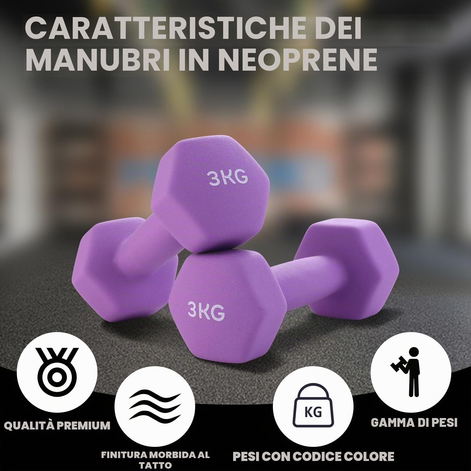 TEENO Manubrio in neoprene 9/12kg con supporto – Set di 6 manubri per allenamento per donne e uomini, antiscivolo, fitness a casa, allenamento braccia spalle