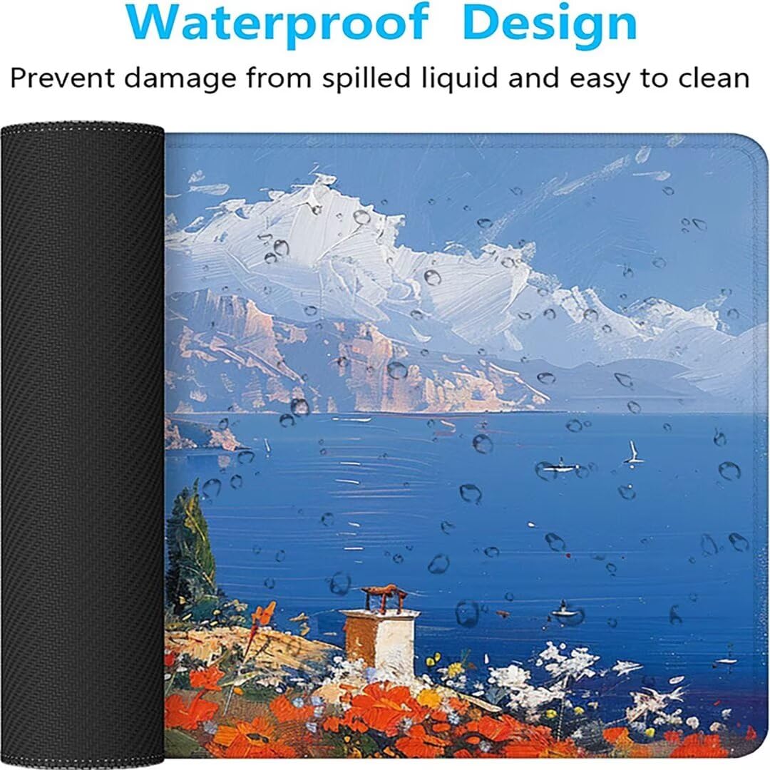 Tappetino rettangolare esteso 1200 x 600 x 3mm per mouse da gioco, Base in Gomma Antiscivolo, idrorente, resistente con cuciture anti-sfilacciamento Bianco Piccola Città