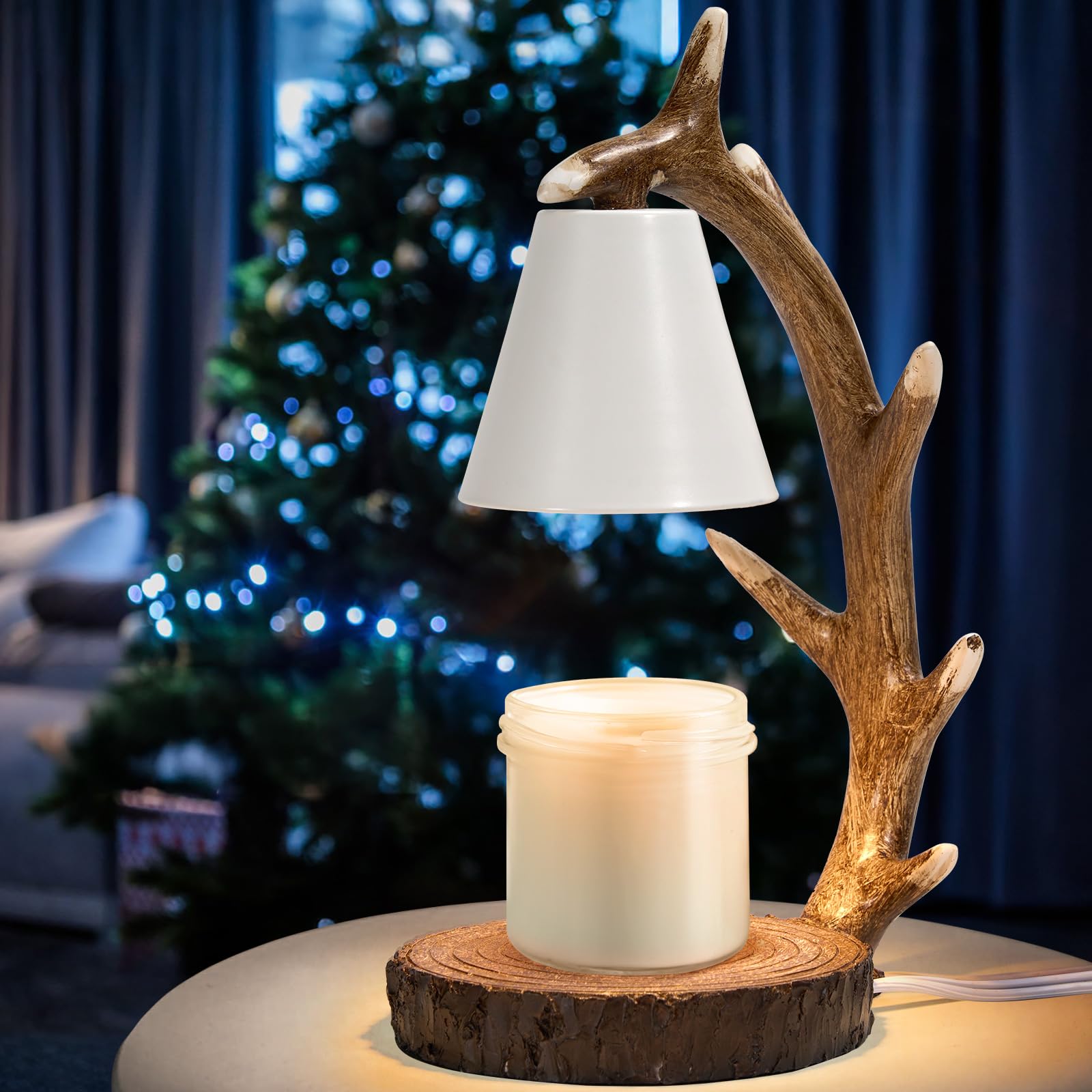 Candle Lamps Candle Warmer Lamp with Timer Dimmer for New Home Bedroom Decoration Handcrafted with Resin Reindeer Antler