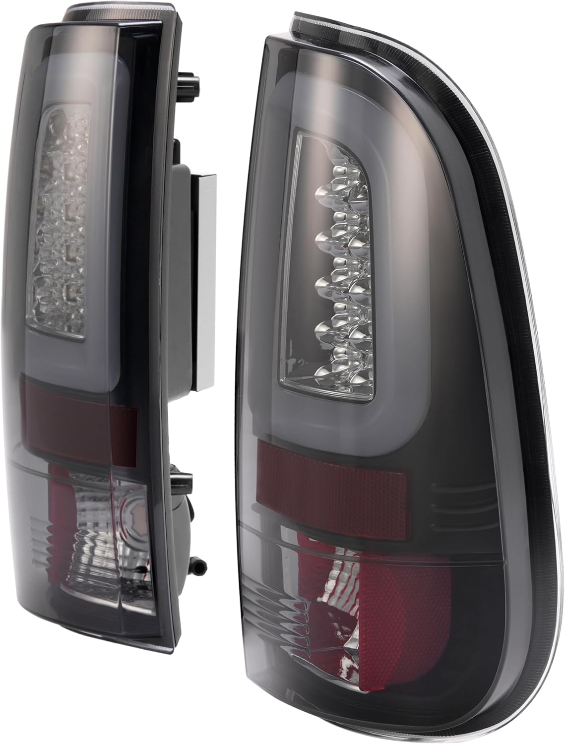 HECASA LED Pair Tail Lights Compatible with 2008-2016 Ford F250 F350 F450 F550 Super Duty Replacement for FO2800208 FO2801208 Tail Lamp w/LED Tube Bar LH & RH - Smoke Lens Chrome Housing