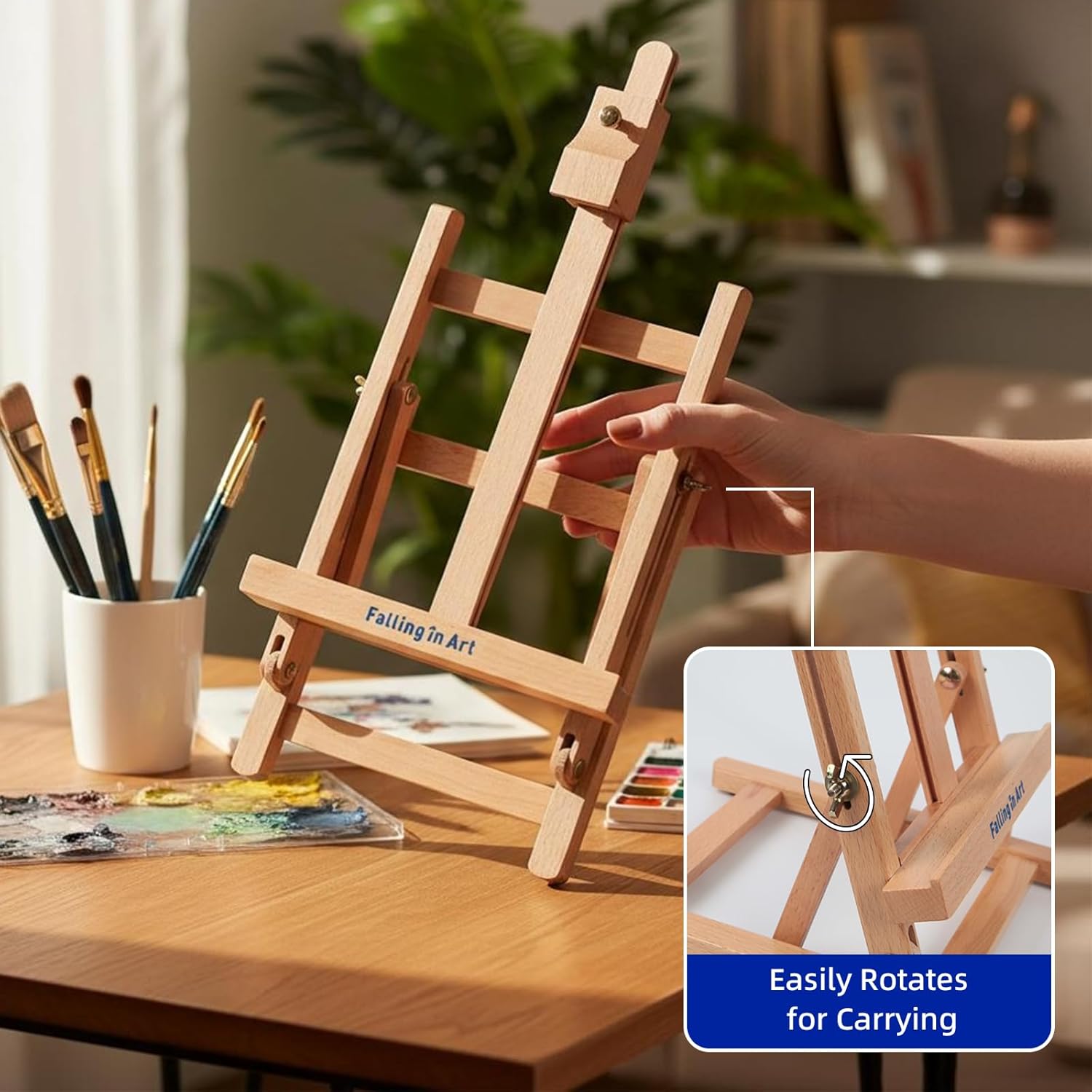 Falling in Art Painting Set for Kids with Table Easel, Acrylic Painting Starter Kit with Art Smock, Acrylic Paints, Colored Pencils, Paint Brushes, Canvas Panels and Watercolor Pad for Christmas Gift