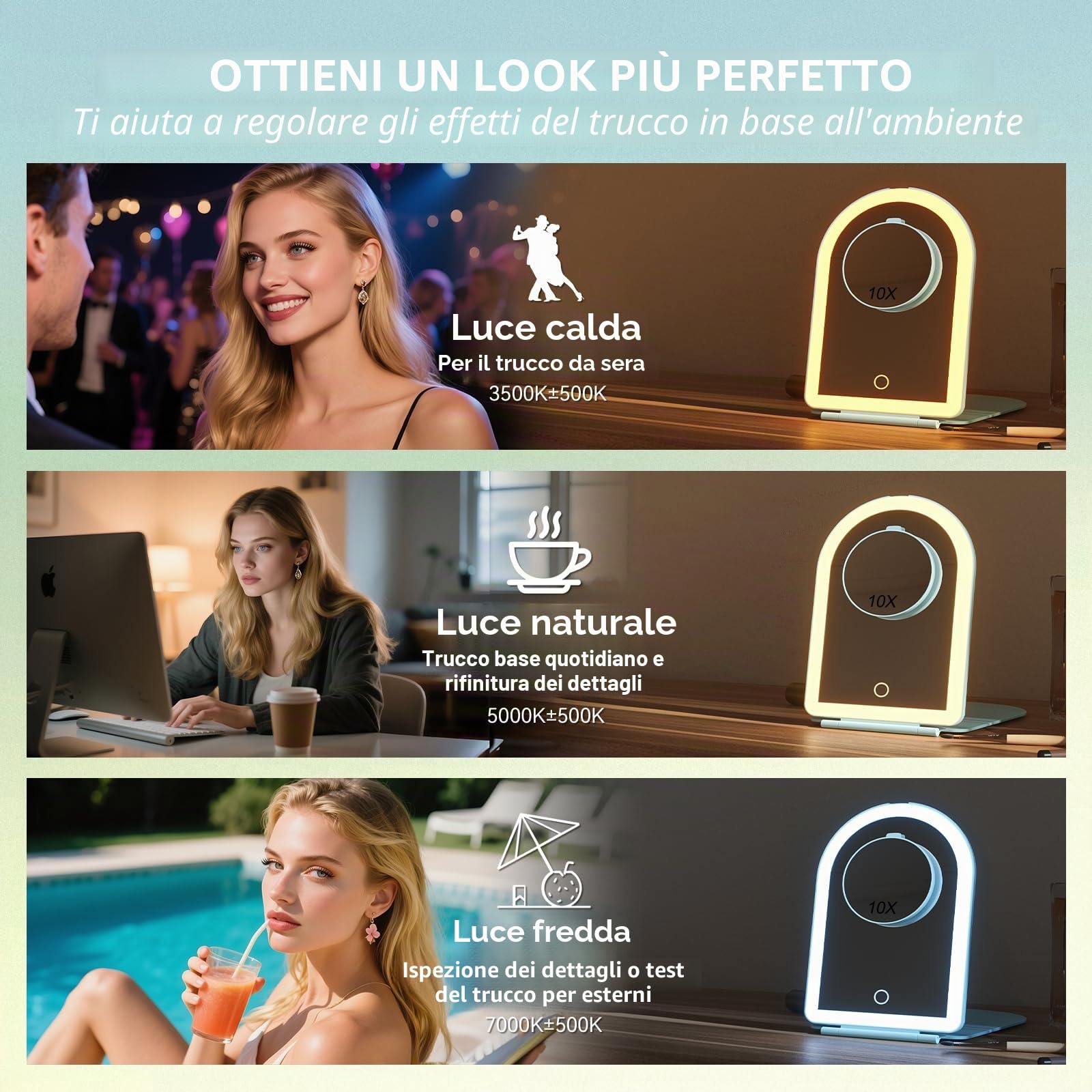 BESTOPE PRO Specchio Trucco con Luci LED Ricaricabile