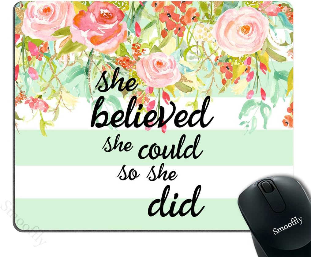 Smooffly Gaming Mouse Pad Custom,She Believed She Could Mint Stripe Mouse Pad - Neoprene Inspirational Quote Mousepad