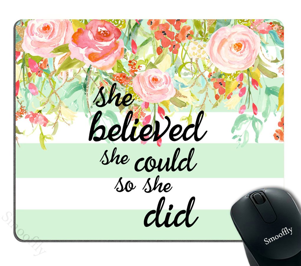 Smooffly Gaming Mouse Pad Custom,She Believed She Could Mint Stripe Mouse Pad - Neoprene Inspirational Quote Mousepad