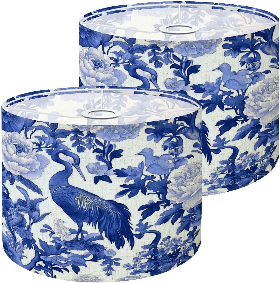 Lampshades Lamp Shades Set of 2 Seamless pattern chinoiserie style birds peonies blue color Light Shade for Table Lamps Floor Lamps Drum Lamp Shades Lampshade Replacement