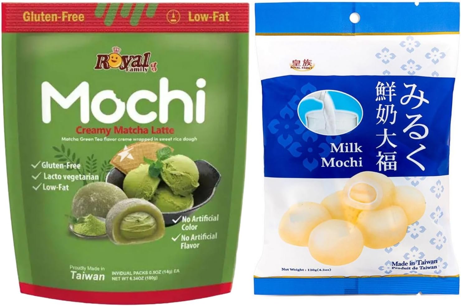 Royal Family Mochi - Korean Cuisine - Glutenous Rice Treats - 2 packs - Halal (MILK/MATCHA)