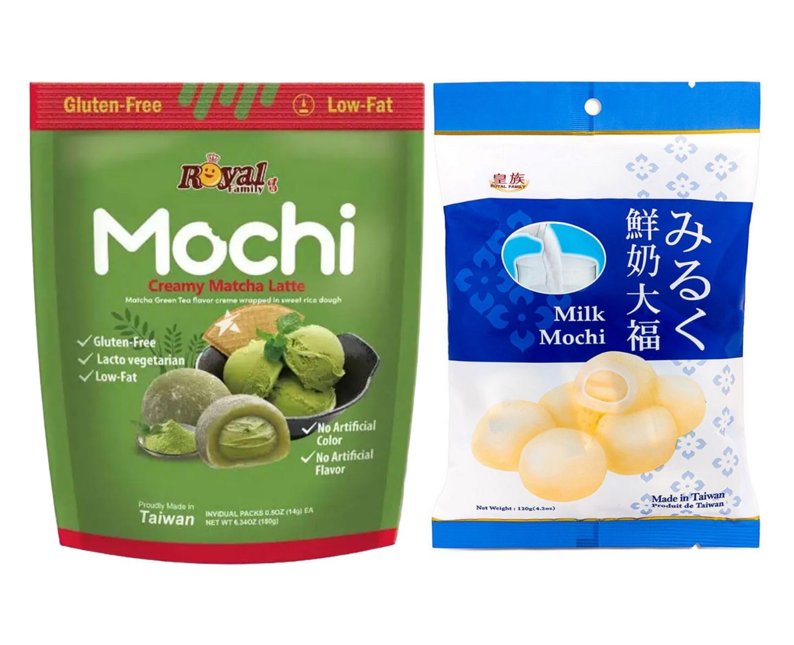 Royal Family Mochi - Korean Cuisine - Glutenous Rice Treats - 2 packs - Halal (MILK/MATCHA)