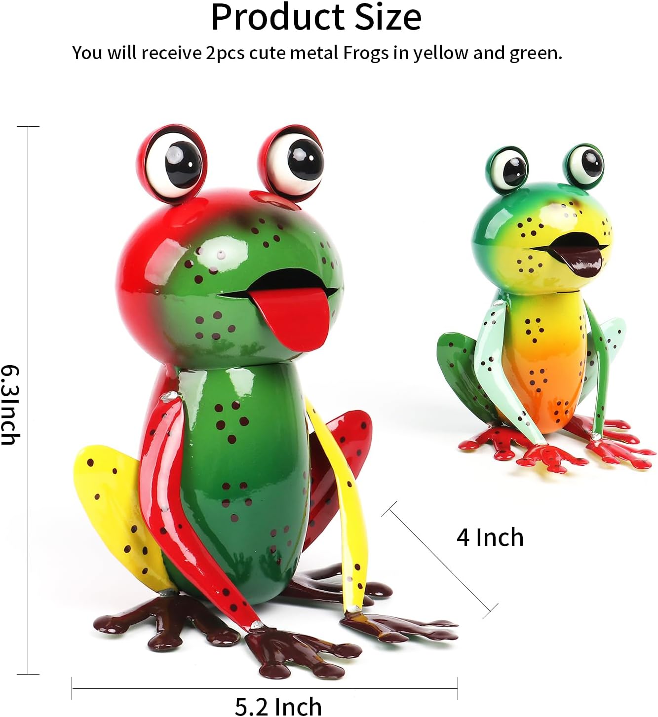 Metal Garden Decor Yard Art for Outside Set of 2 Cute Frogs Lawn Patio Ornaments Backyard Decorations Garden Gifts - (Yellow,Green) - Image 2