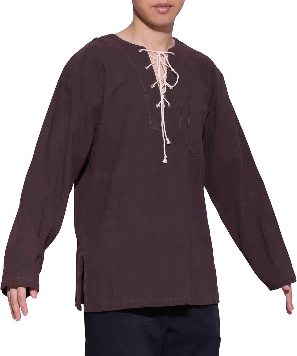 Full Funk Cotton Linen Mens Casual Lace Up Shirt Beach V Neck Tee Shirts