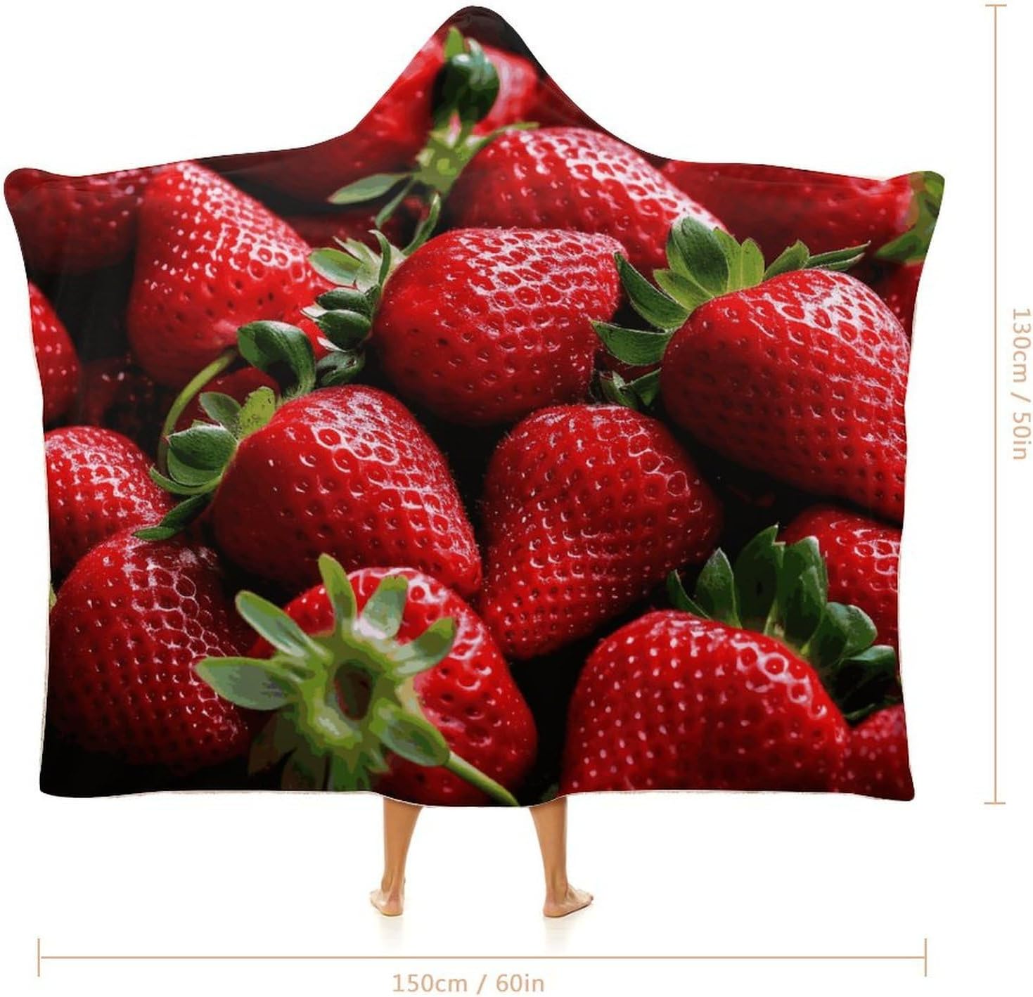 Fresh Strawberries Hooded Blanket Cozy And Functional,Wearable Blanket Hoodie for Women Men,Blanket Poncho Presents50 x60