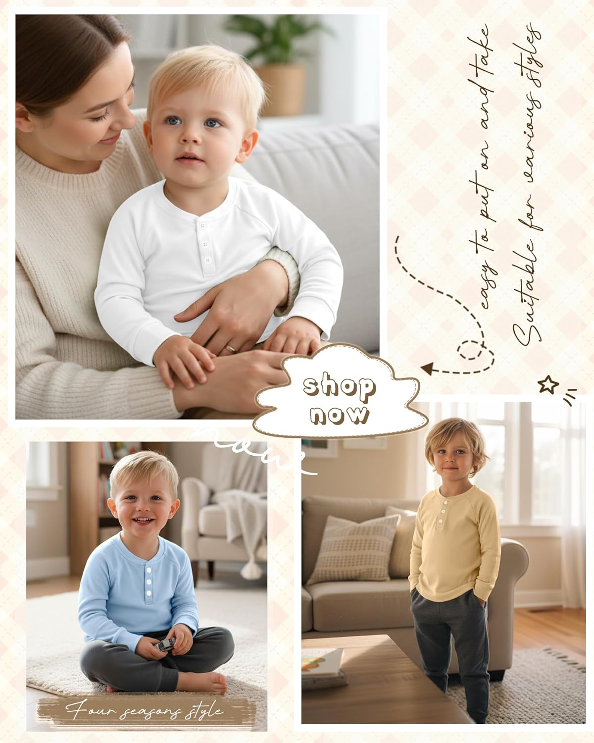 4 Pack Boys' Long Sleeve T-Shirts Girls' Henley Tees Casual Toddler Shirts Solid Baby Winter Clothes Unisex - Image 5