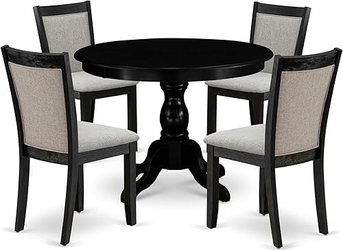 Vista 14 de East West Furniture HBMZ5-AB6-50 - Juego de comedor de 5 piezas, incluye una mesa de comedor redonda con pedestal y 4 sillas de comedor Parson