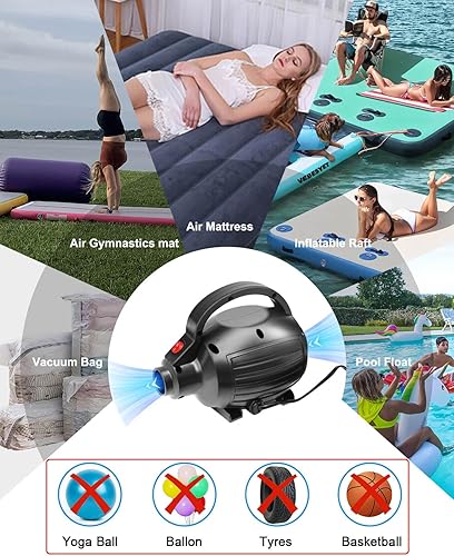 Miniatura 6 de Bombas de aire eléctricas para inflables, colchoneta de gimnasia de llenado rápido, infladordeflador para flotadores de piscina, balsa, 4 boquillas,