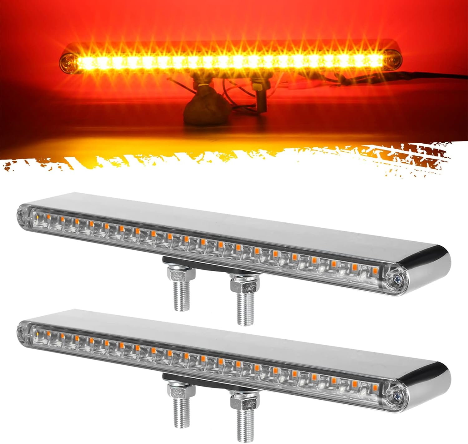 Partsam 2Pcs 12" Clear Lens Red/Amber LED Combo Dual Face Truck Semi Trailer Light Bars 20LED Waterproof w Double Studs Sealed Trailer Led Pedestal Turn Signal Stop Tail Marker Clearance Lights