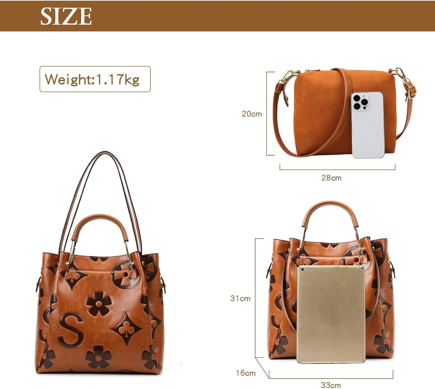 Travistar Floral Handbags Purses Women - Embossed Leather Top Handle Handbag Set Large Shoulder Bag Ladies Bucket Hobo Tote - Image 5