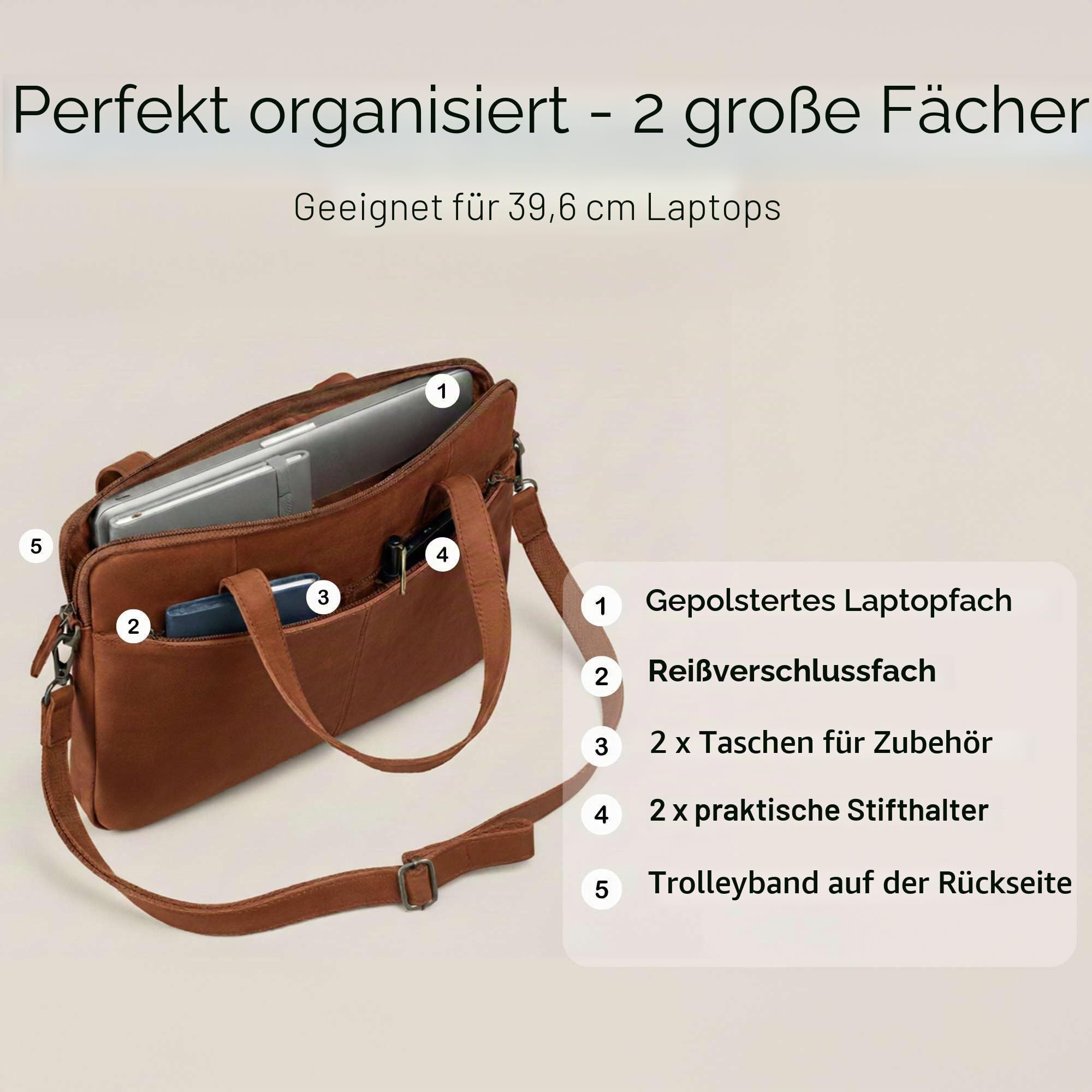 STILORD "Leonel Schmale Laptoptasche 15.6 Zoll Leder Braun Aktentasche Herren Notebooktasche Echtleder Laptop Sleeve Dünne Business Umhängetasche mit Schultergurt & Griff