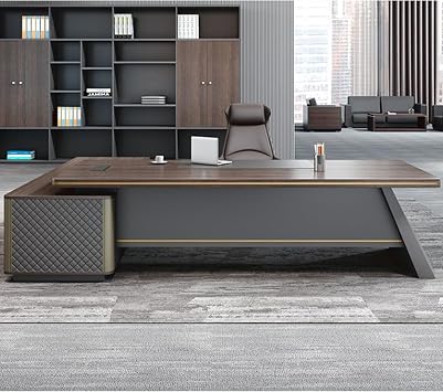 94 Brown Large Modern Executive Office Desk, Wood Computer Desk with File Drawers Writing Gaming Table Business Workstation for Home Office