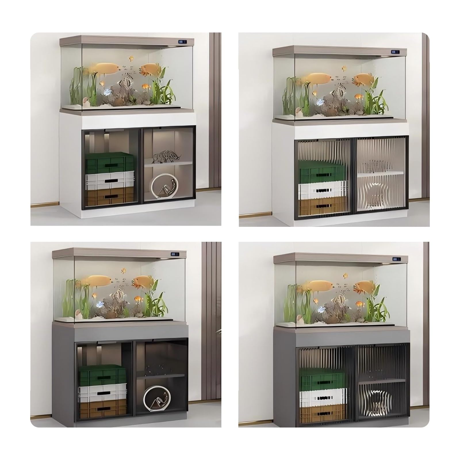 Domowa Szafka Do Przechowywania Akwarium,Zamknięty Stojak Na Akwarium | Solidna metalowa rama,stabilna nośność,zamknięta szafka,duża przestrzeń do przechowywania(Gray+Glass,47.2x15.7in)