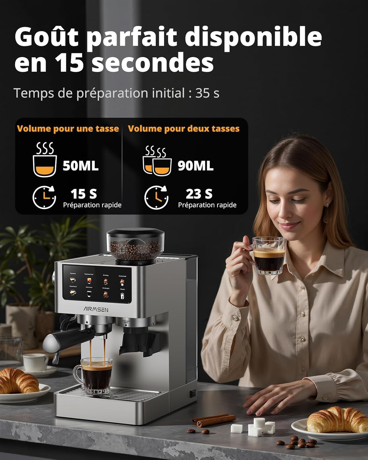 Espresso brewing process with quick preparation times