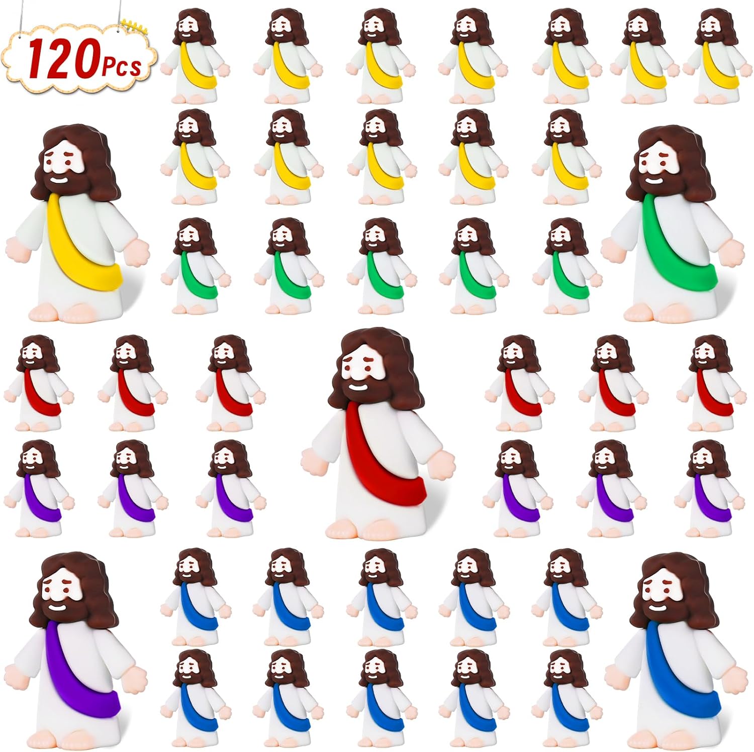 URSKYTOUS 120pcs Mini Jesus Figurine Bulk Little Jesus Figures Toys Tiny Religious Doll to Hide and Seek Christ Religious Party Favors Savior Jesus for Sunday School Craft Easter Eggs Baptism Gift
