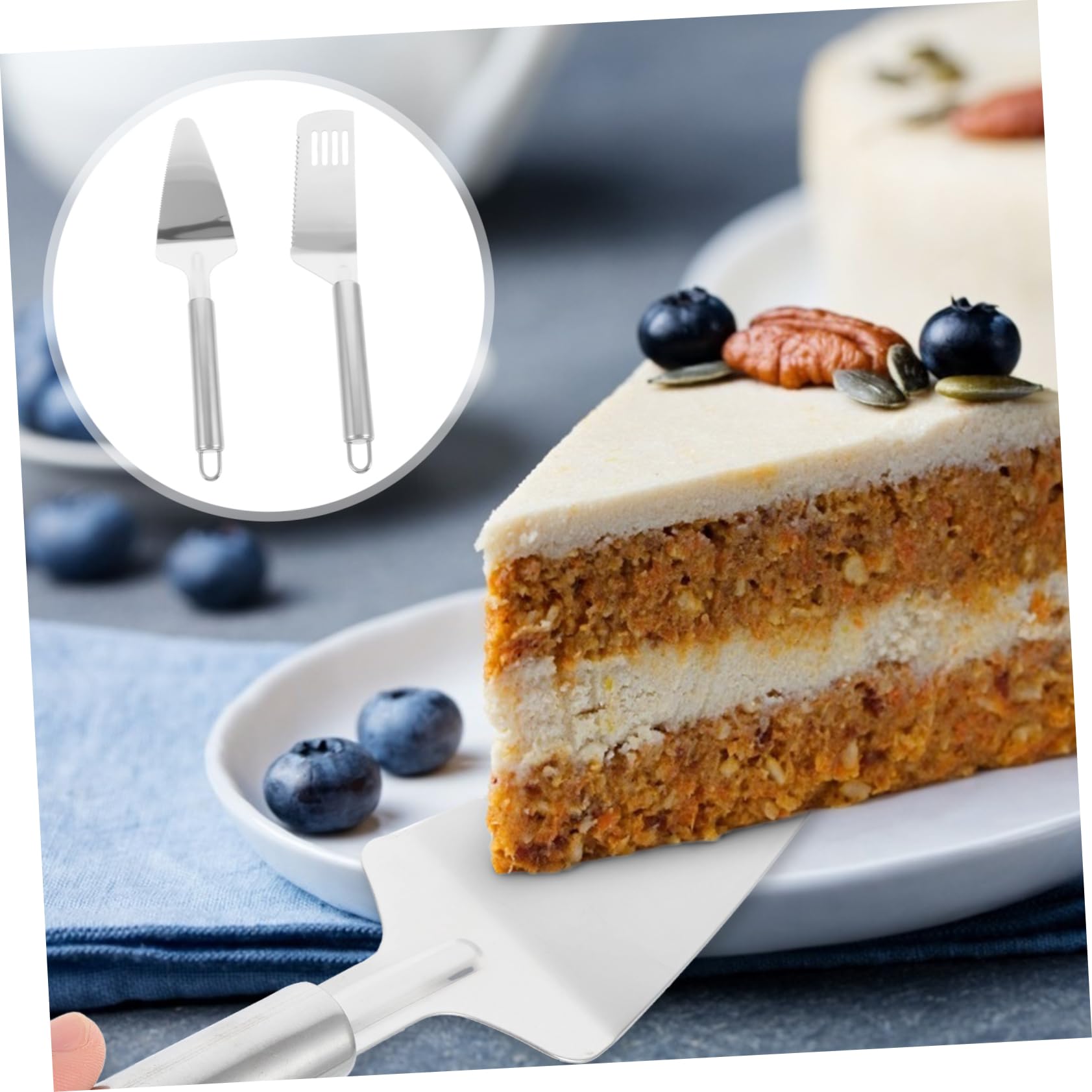 SOLUSTRE Stainless Steel Pizza Spatula Cake Knife 2pcs Set for Pizza Dough Baking Easy to Clean for Home Restaurant Hotel Use