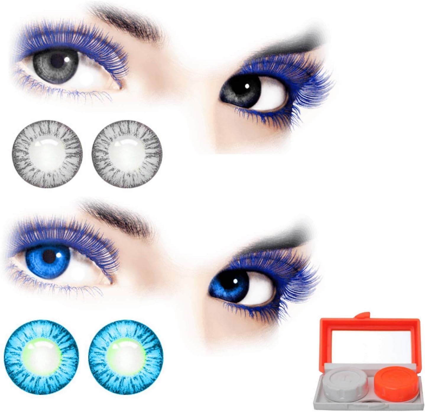 Glance Gallaxy 2 Pair Monthly Colored Grey-Light Blue Contact Lens for Eyes with 1 Lens Travel Kit for Men Women Boys girls