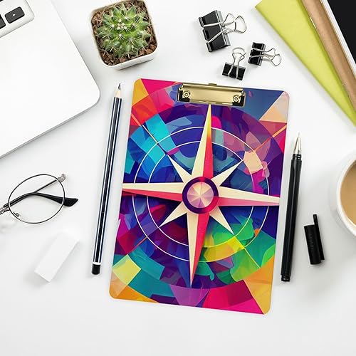 Miniatura 8 de Vnurnrn Portapapeles A4 estándar para estudiantes, mujeres y hombres, estético, tamaño 12.5 x 9 pulgadas, clip plateado, brújula geométrica