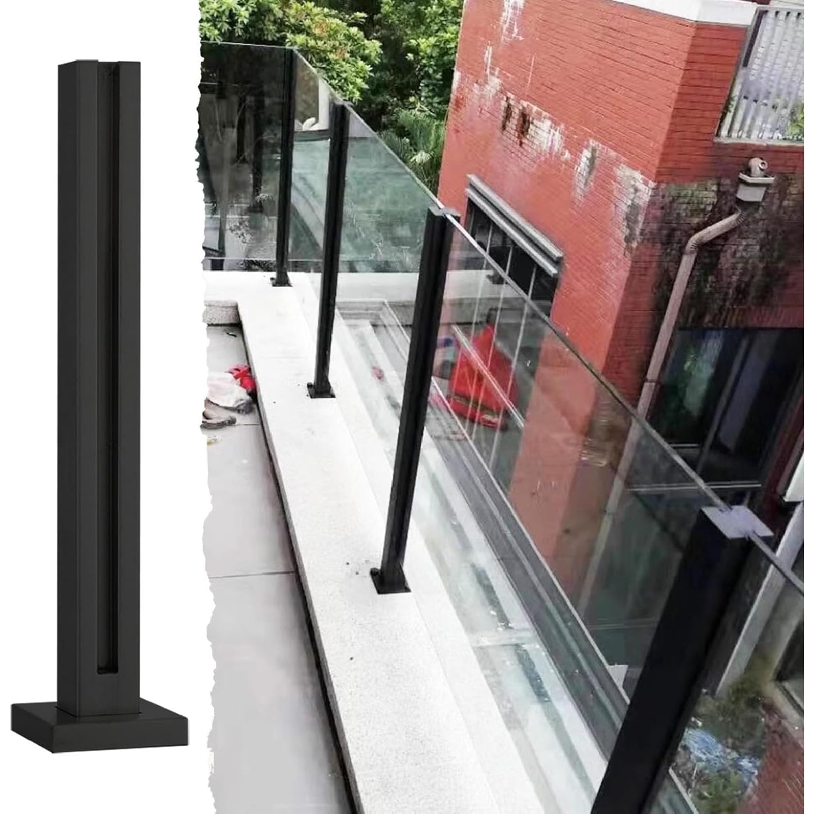 Poteau de garde-corps en verre en acier inoxydable noir pour remplacer une balustrade usée