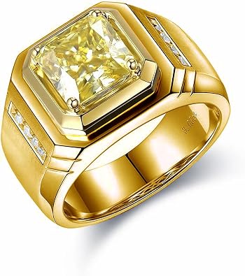 3CT Yellow Moissanite Diamond Rings for Men 10K/14K/18K Gold or Sterling Silver Solitaire Engagement Ring D Color VVS1 Clarity Radiant Cut Moissanite Ring Size 7-15
