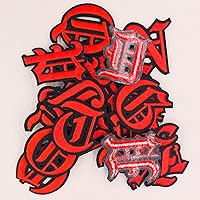 Vista 6 de Red Gothic Iron on Old English Letter Patches A-Z 2" Embroidered Heat Transfer/Sew on Varsity Initial Vintage Alphabet Felt Letters Monogram Custom