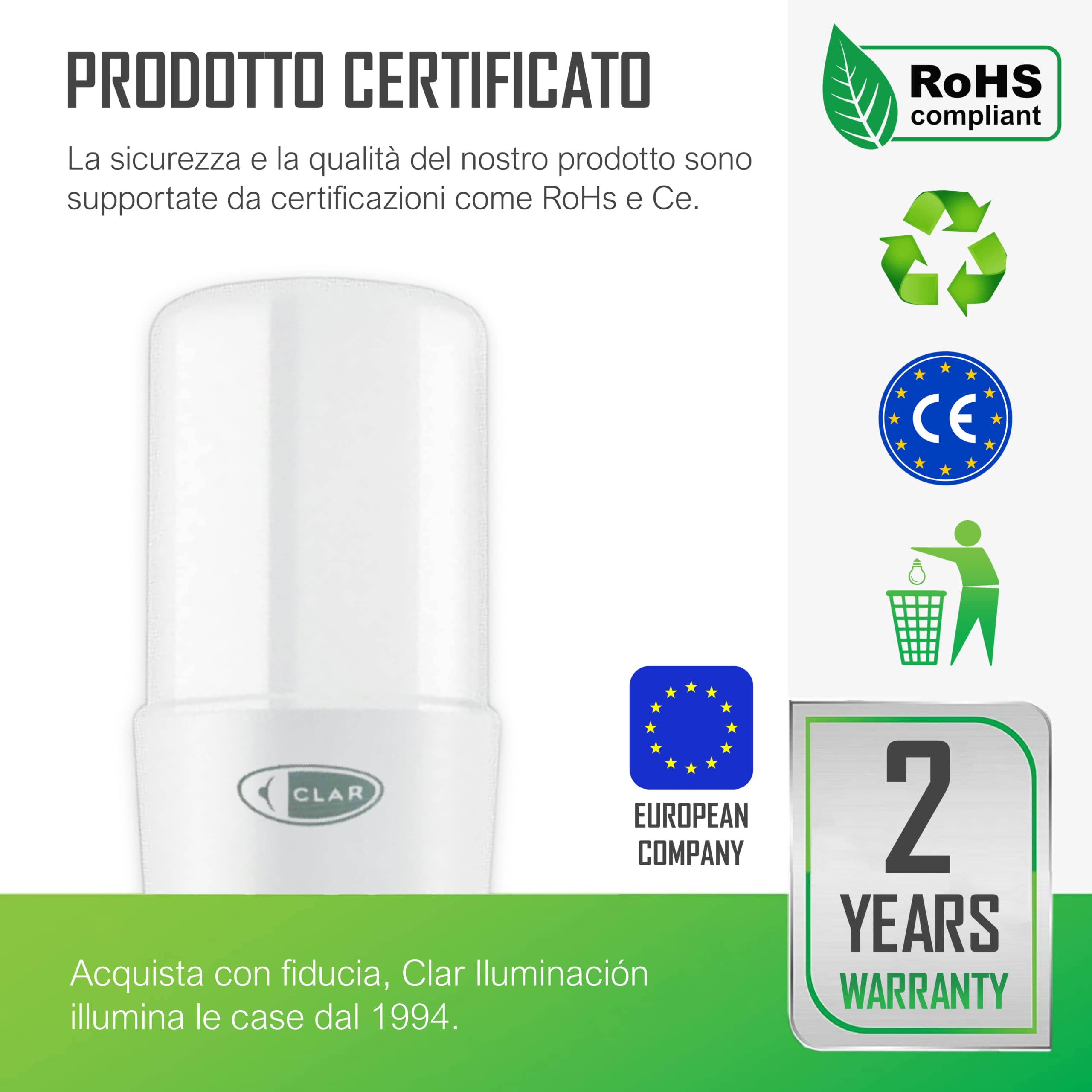 CLAR - Lampadine LED E27 Luce Calda, Lampadina LED E27 Luce Calda, E27 LED 3000K, 15W (Pack 10)
