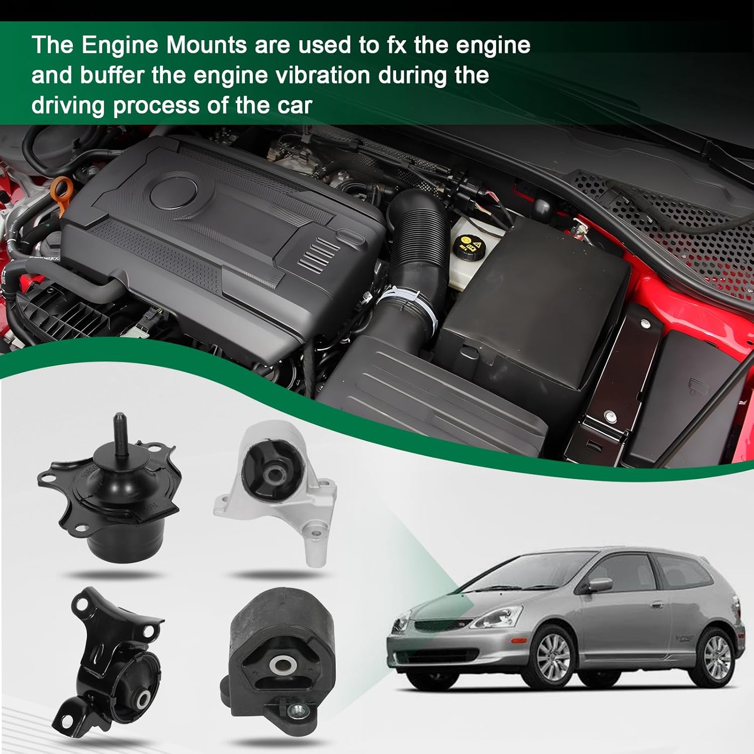 SCITOO Engine Motor and Trans Mounts Set Compatible with 2001-2005 for Acura EL 2001-2005 for Honda Civic,OE A6595 EMT8988 8988 EM-8988 50840S5A990 50840S5AA81 50840S6DA81 A6591 EMT9016 9016 EM-9016