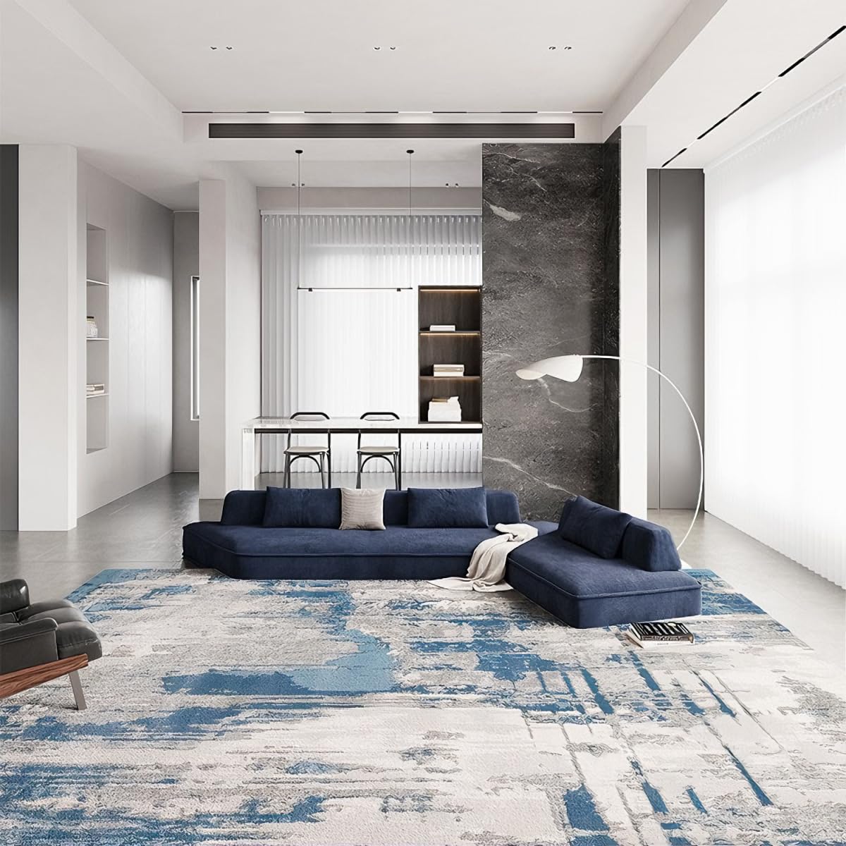 Tapis bleu lavable 160x230 cm SoftSlish, idéal pour l'entretien facile d'une chambre de garçon