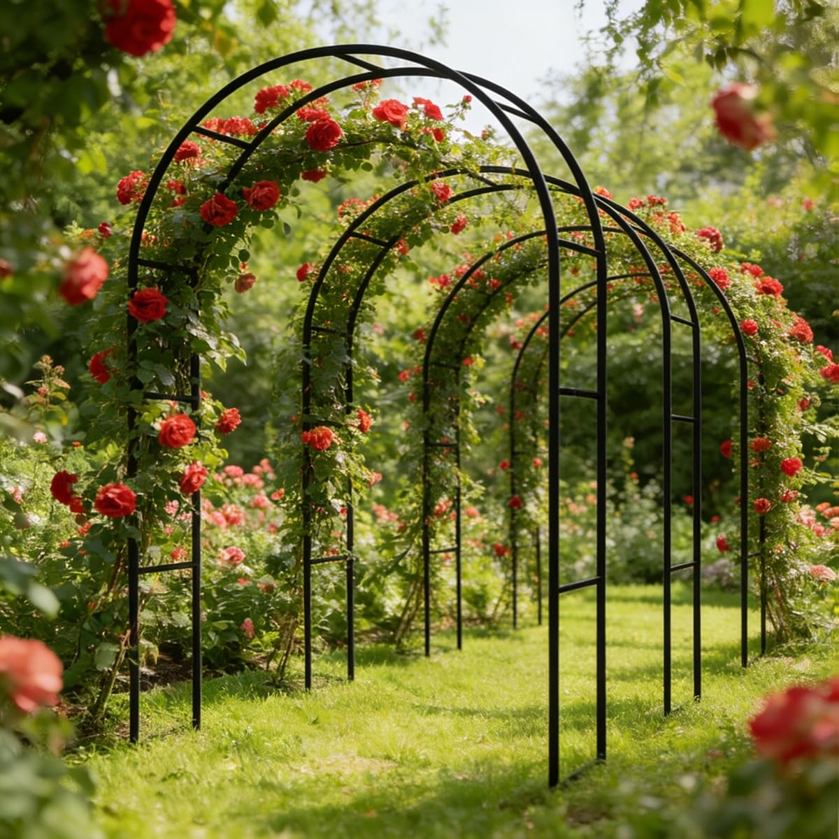 Arco de jardín resistente a la intemperie de 47, 55, 82, 86, 91, 94, 113, 118, 118, 118 pulgadas, enrejado al aire libre para plantas trepadoras, soporte de fondo de arco para eventos nupciales (negro