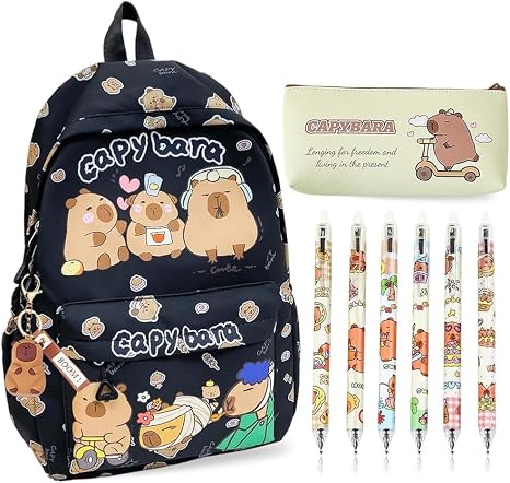 Zaino Capibara Kawaii Per Bambini – Grande Capacità, Con Spille, Portachiavi E Cancelleria, Perfetto Per Scuola E Viaggi