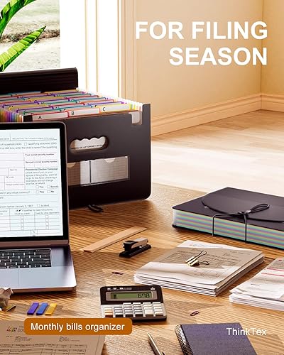 Miniatura 8 de ThinkTex Carpeta de archivos expansible con 26 bolsillos y 26 bolsillos expandibles, vertical y parte superior abierta