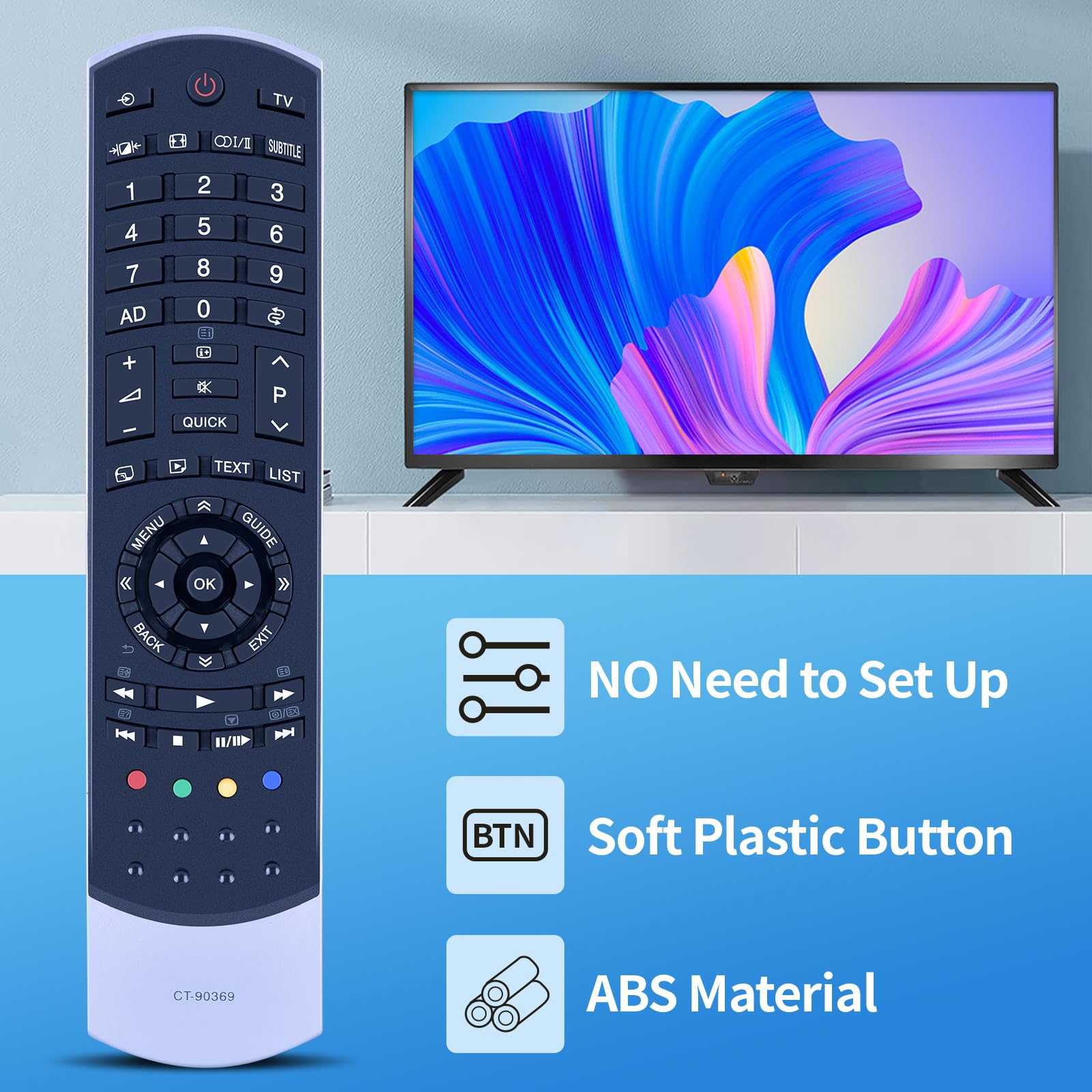 CT-90369 Replacement Remote Control for Toshiba TV Compatible with 32SL833G 42SL833G 32SL863N 42SL863F 37SL863N 46SL833G 37SL863 42SL863G 42SL833 46SL863N - Image 3
