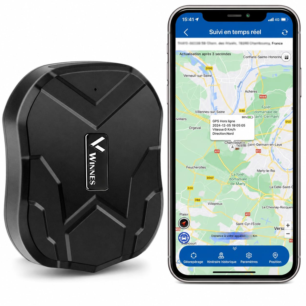 Winnes Localizador GPS para Coche 5000 mAh Rastreador magnético Resistente al Agua Tiempo de Espera ultralargo de hasta 90 días Alertas de geovalla Suscripción Gratuita TK905
