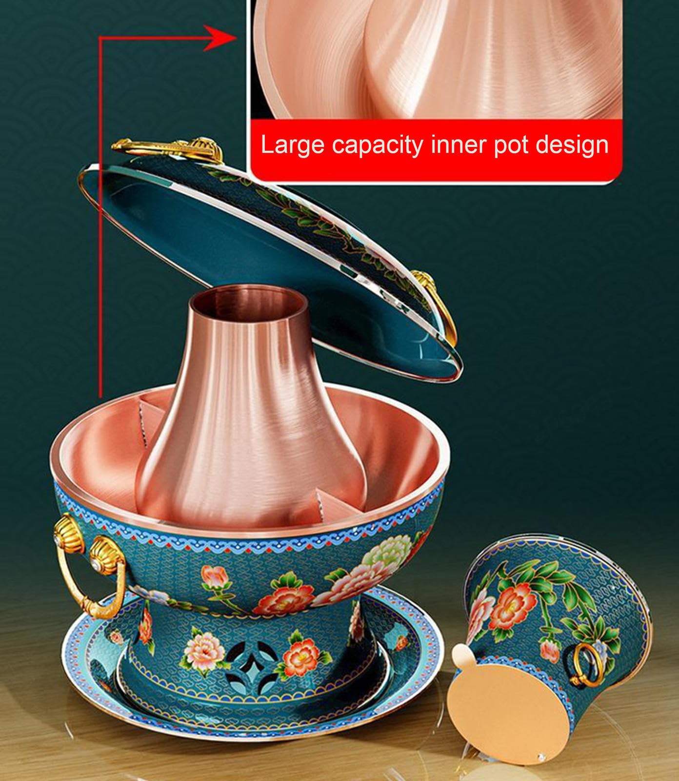 Gorący Garnek Shabu Zagęszczony Miedziany Garnek Na Węgiel Drzewny, Chiński Miedziany Gorący Kociołek Stary Gorący Kocioł W Stylu Pekińskim Chiński Garnek Do Fondue Naczynia,38cm